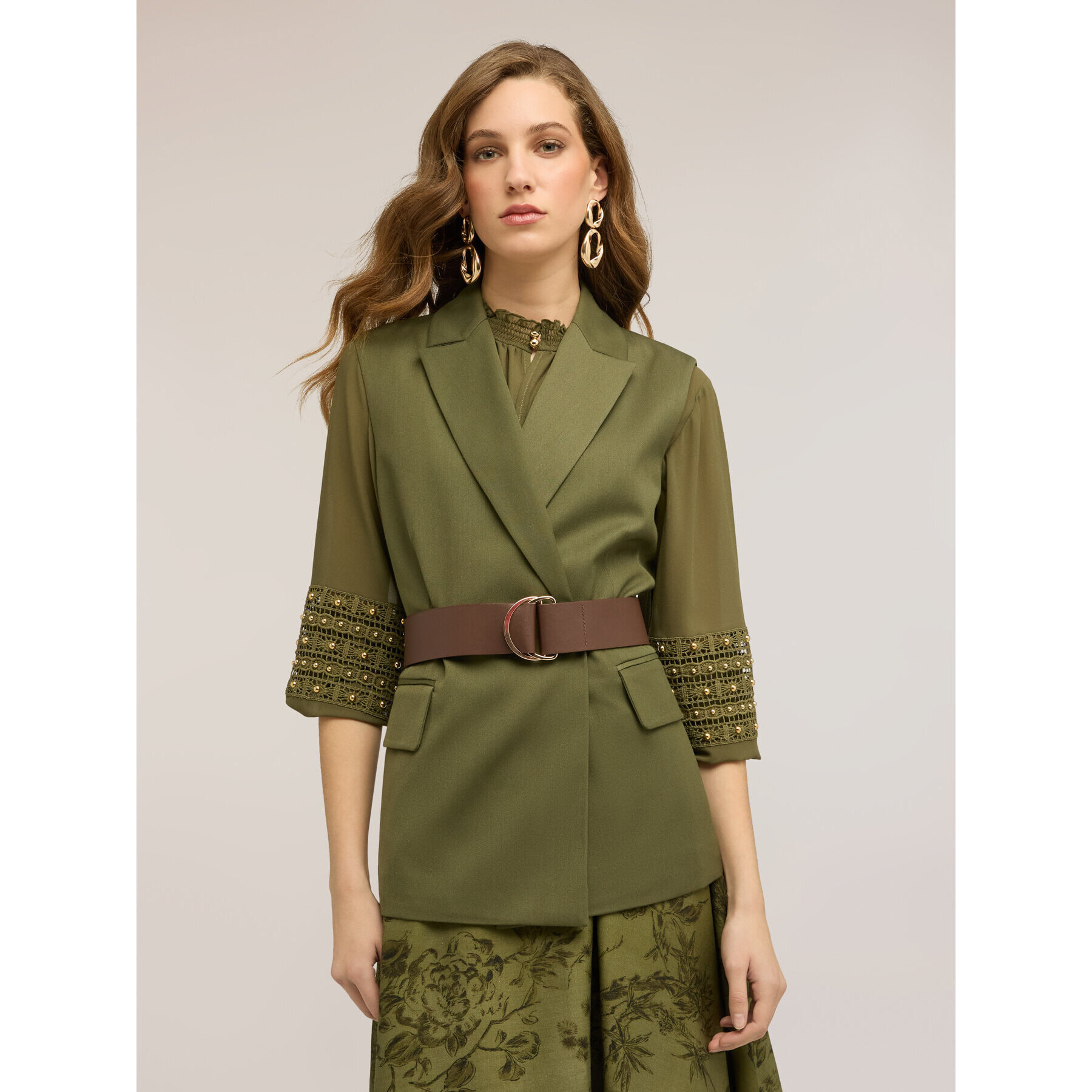 Motivi - Gilet in poliviscosa con cintura - Verde militare