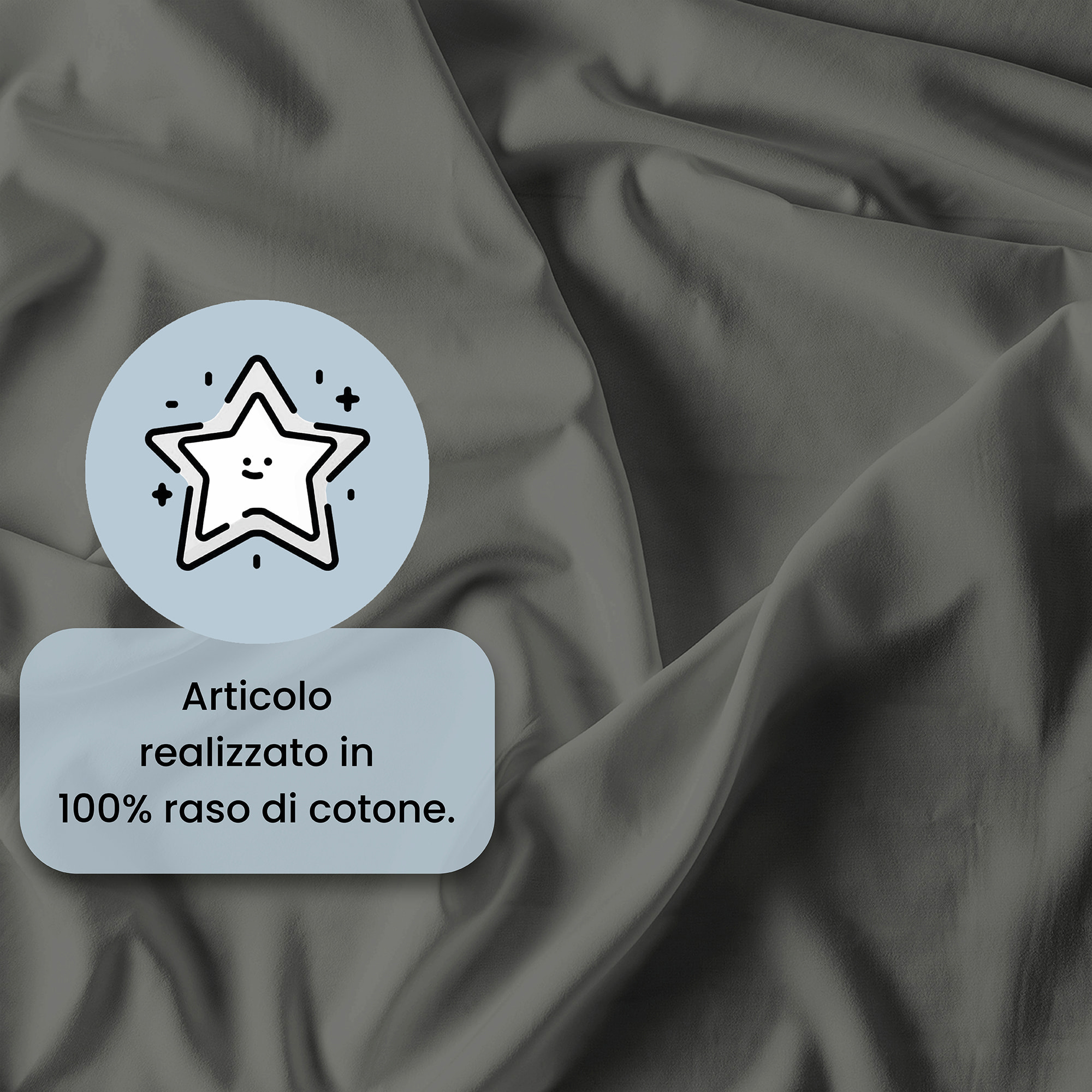 PARURE COPRIPIUMINO RASO CLOE, 100% Raso di Cotone, Made in Italy - FUMO