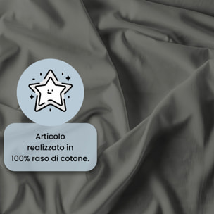 PARURE COPRIPIUMINO RASO CLOE, 100% Raso di Cotone, Made in Italy - FUMO