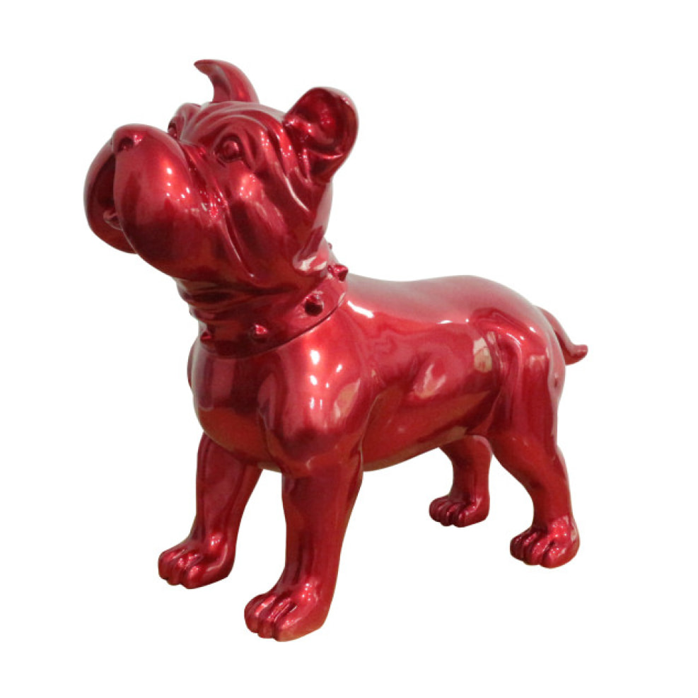 Statue chien bull terrier avec collier clouté en résine rouge H48cm - HUND