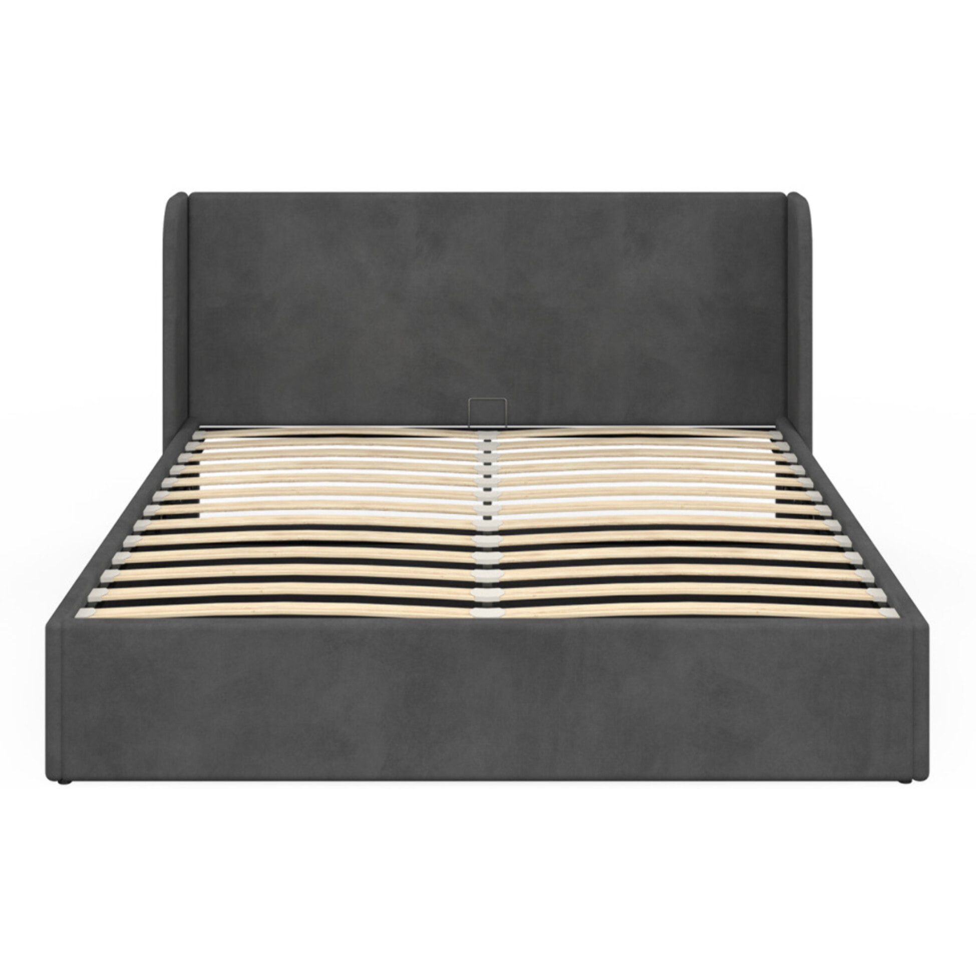 Lit coffre Lucia en velours gris avec sommier et tête de lit 160x200cm