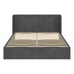 Lit coffre Lucia en velours gris avec sommier et tête de lit 160x200cm