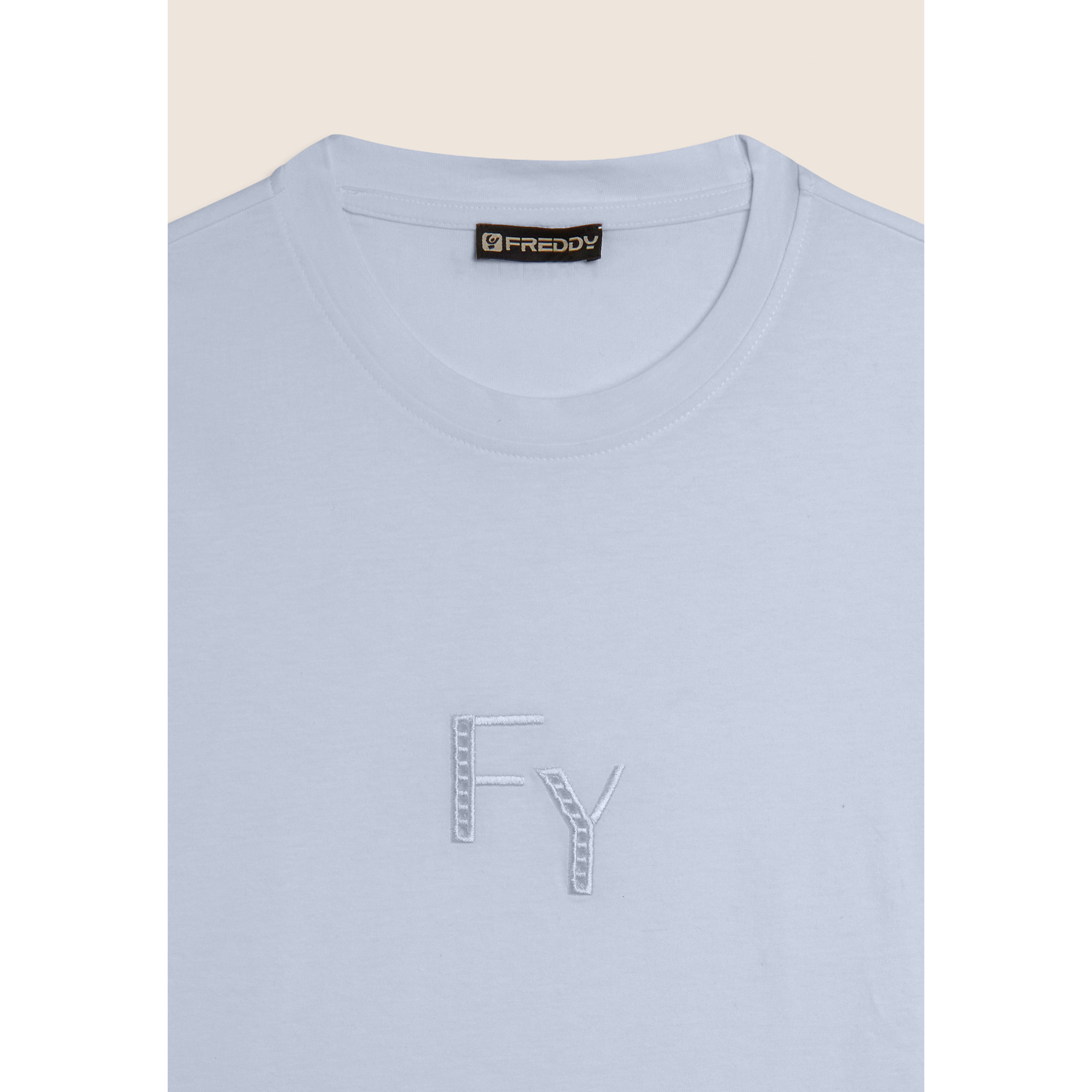T-shirt Girocollo con Ricamo Traforato del Logo