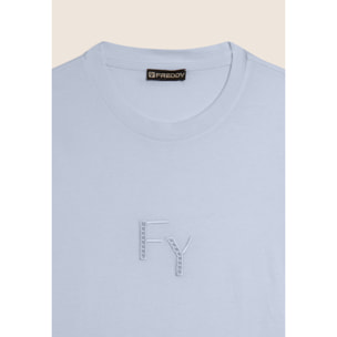 T-shirt Girocollo con Ricamo Traforato del Logo