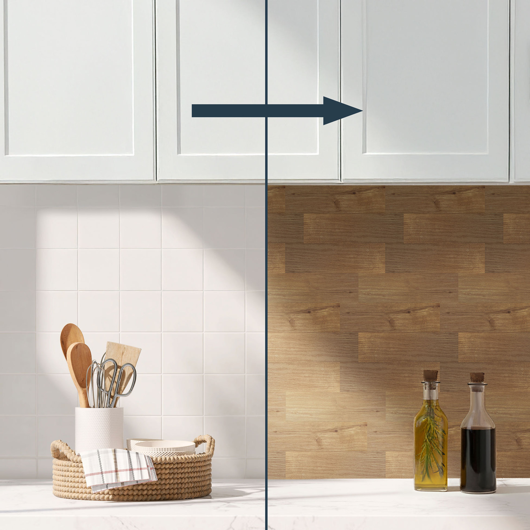 Crédence adhésive murale 3D  - Effet bois 4 pièces - Naturel