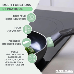 Set de 1 poêle 16 cm, 3 casseroles antiadhésives céramique 16, 18 et 20 cm et 6 ustensiles Fackelmann Brandao