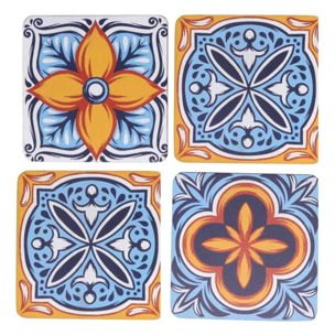 Sottobicchiere in legno confezione da 4 pezzi assortiti azzurro quadro cm10x10x0,5