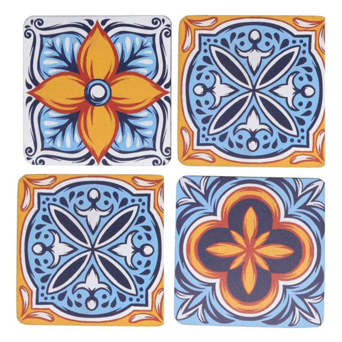 Sottobicchiere in legno confezione da 4 pezzi assortiti azzurro quadro cm10x10x0,5