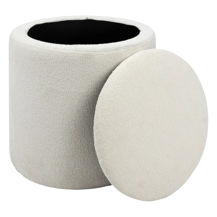 Pouf coffre bouclette Kaydi blanc D35cm