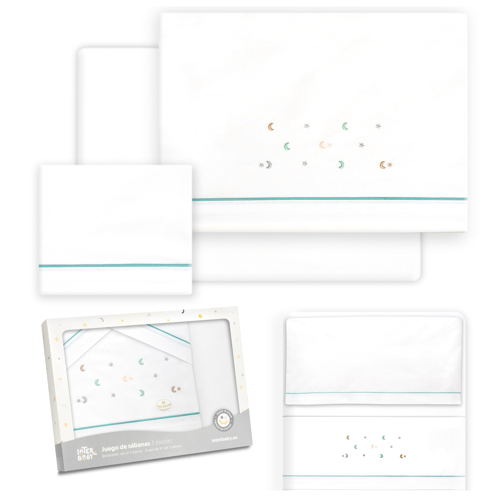 Triptico Minicuna Estrella Luna Multicolor Bco/Verde