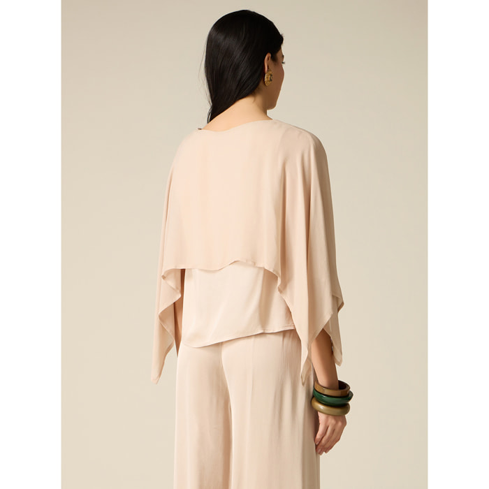 Oltre - Blusa bimaterica con sovrapposizione - Beige