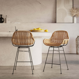 Lot de 2 chaises pour îlot central 65 cm en résine tressée naturelle - Carmela