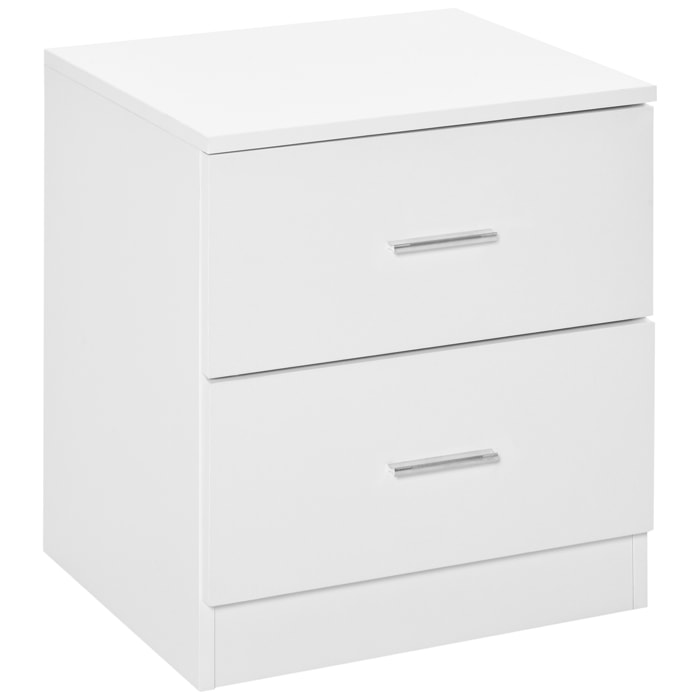 Chevet table de nuit style contemporain 2 tiroirs poignées alu blanc