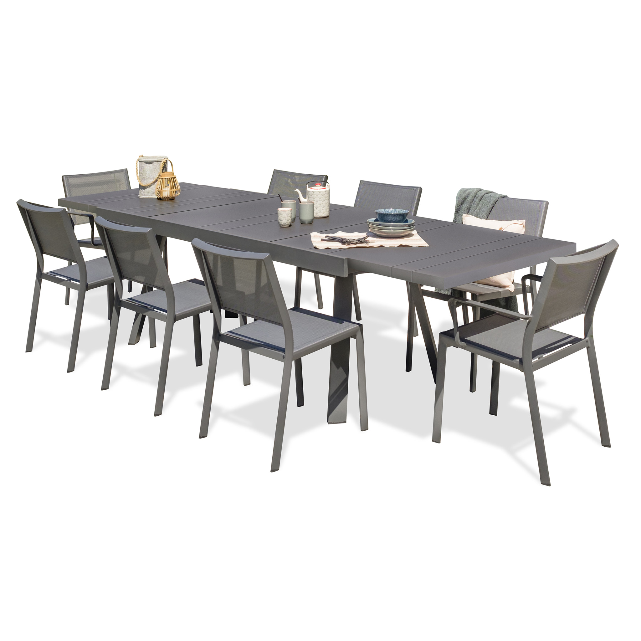 STOCKHOLM - Ensemble repas de jardin 8 places en aluminium gris anthracite