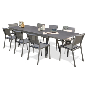 STOCKHOLM - Ensemble repas de jardin 8 places en aluminium gris anthracite