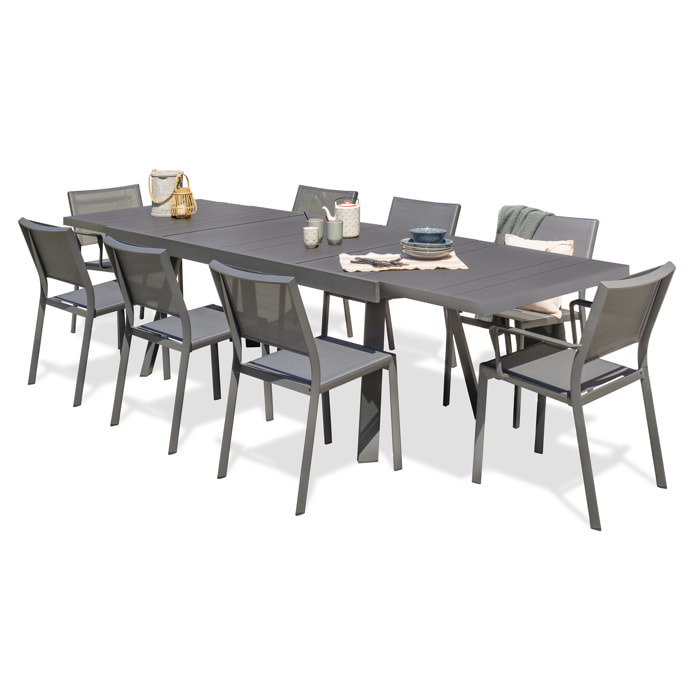 STOCKHOLM - Ensemble repas de jardin 8 places en aluminium gris anthracite
