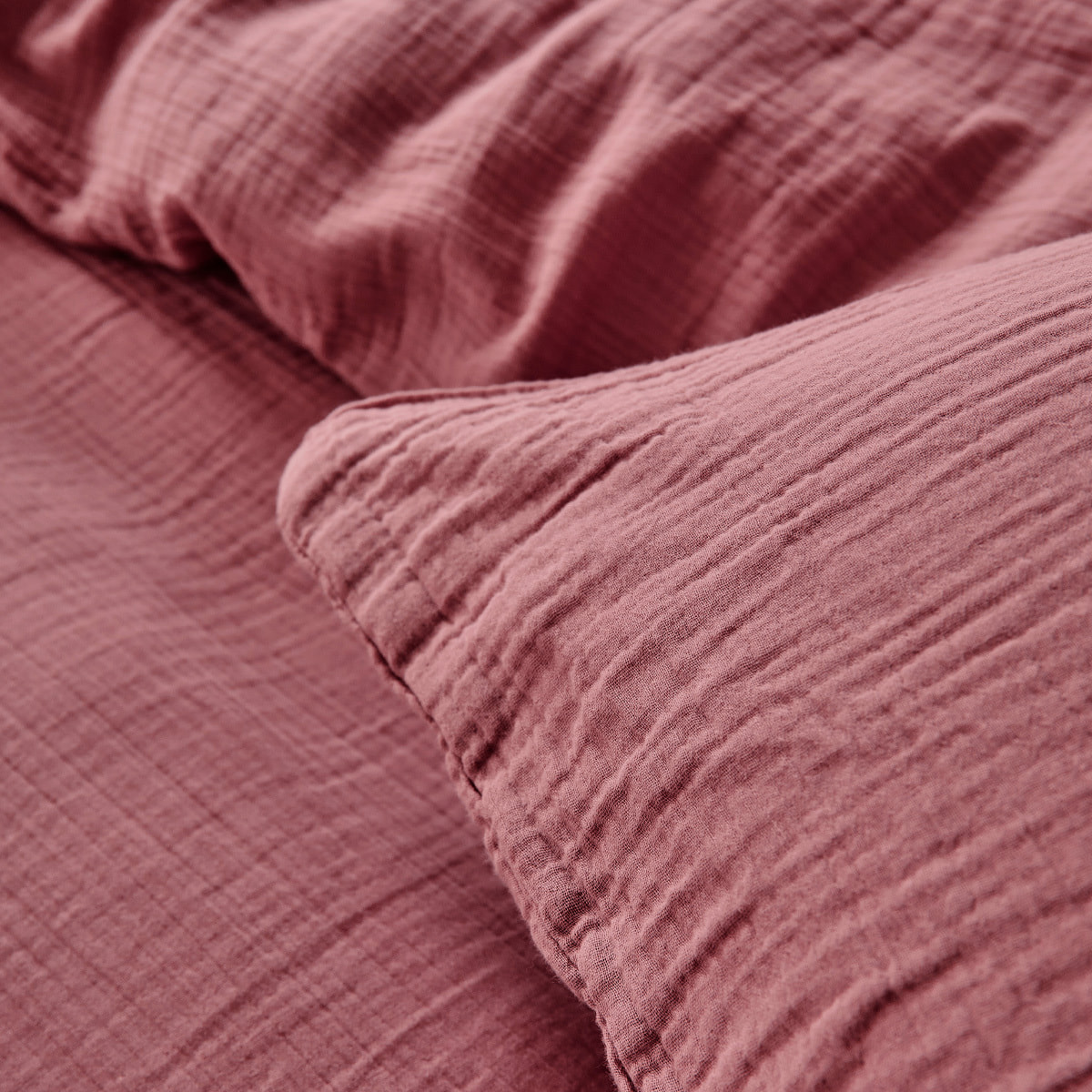 Housse de couette unie en gaze de coton lavée, TENDRESSE, Rose Canyon
