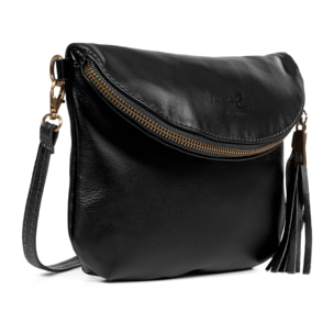 Borsa a Spalla da Donna Ancona Vera Pelle Sauvage Made in Italy 21,5x4x17 Cm. Colore nero