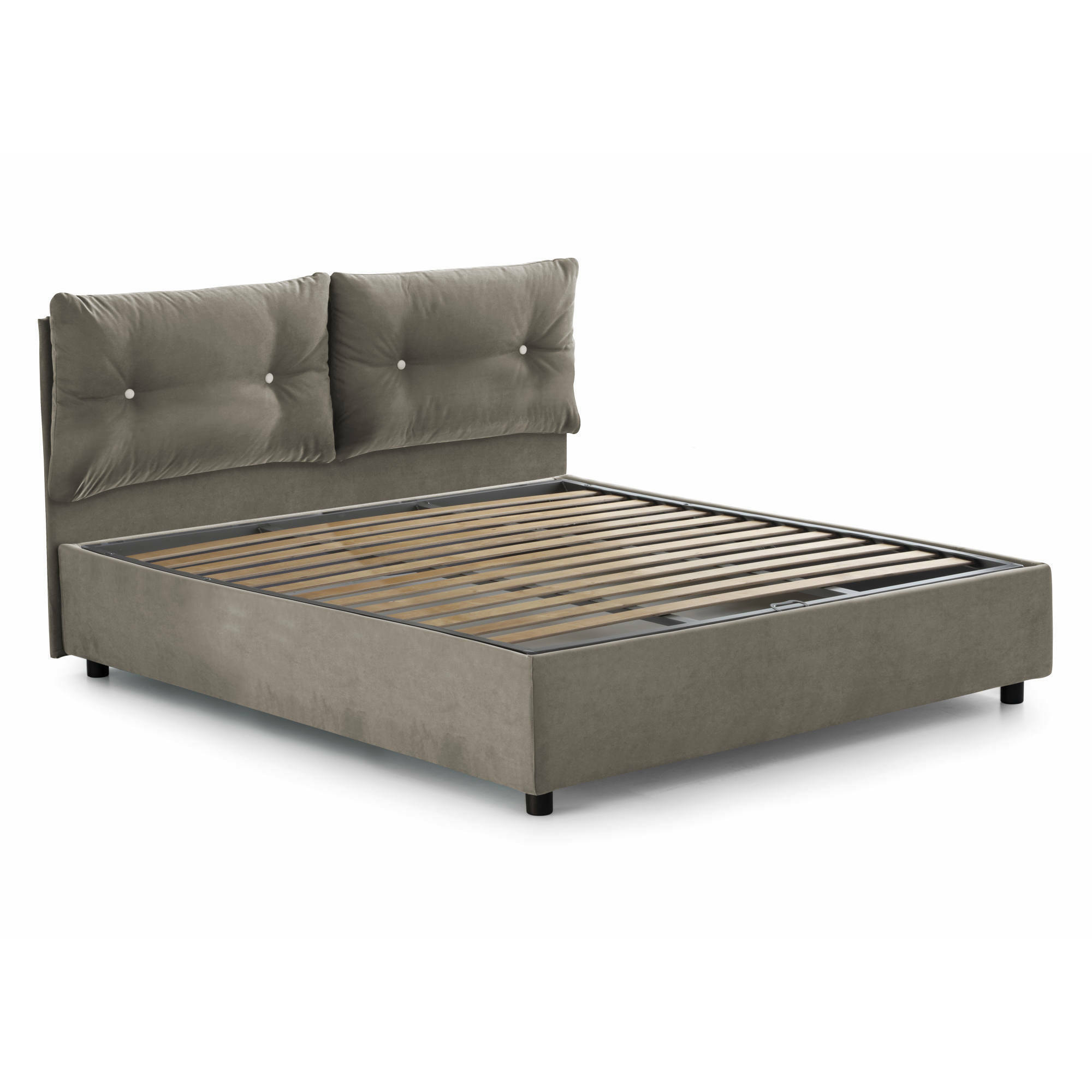 Letto matrimoniale Abbaione, Letto contenitore con rivestimento in tessuto, 100% Made in Italy, Apertura frontale, adatto per materasso Cm 160x190, Tortora