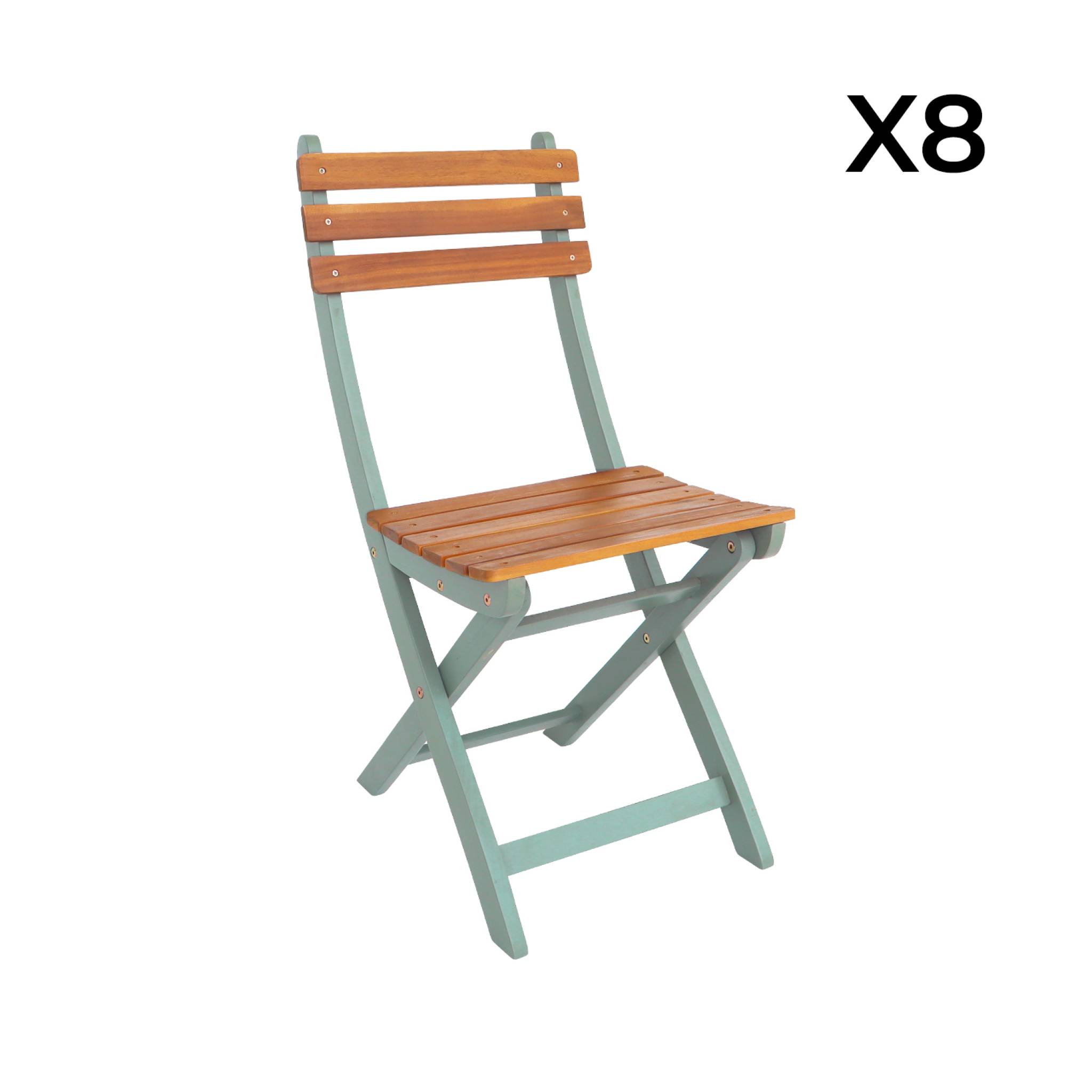 Table de jardin acacia avec coins arrondis + 8 assises kaki. 160 x 90 x 75 cm