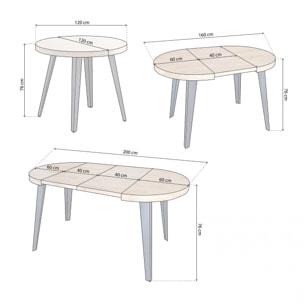 Mesa redonda extensible Berg 120 Negro - Roble