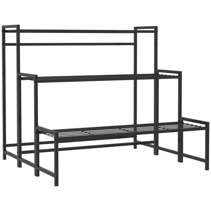 Étagère à fleurs 3 niveaux en échelle dim. 75 x 70 x 66 cm métal époxy noir