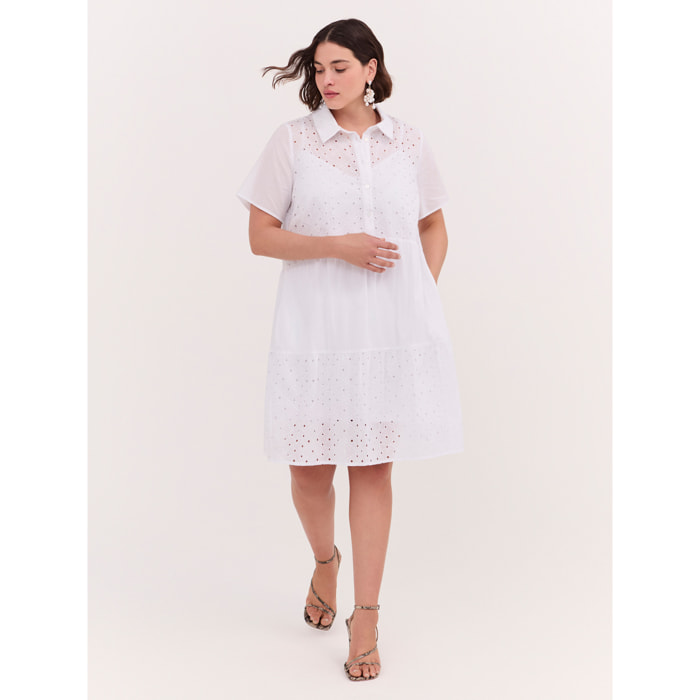 Fiorella Rubino - Vestido con volantes Smile en color sangallo - Blanco