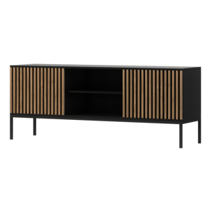 Savanna - meuble TV - effet bois et noir - 2 portes et 2 niches - 150 cm - Noir / Bois
