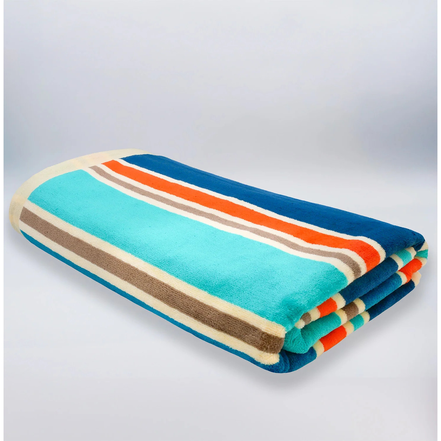 Serviette de plage éponge velours Jacquard Bleu 100x175 470g/m² - Zamora