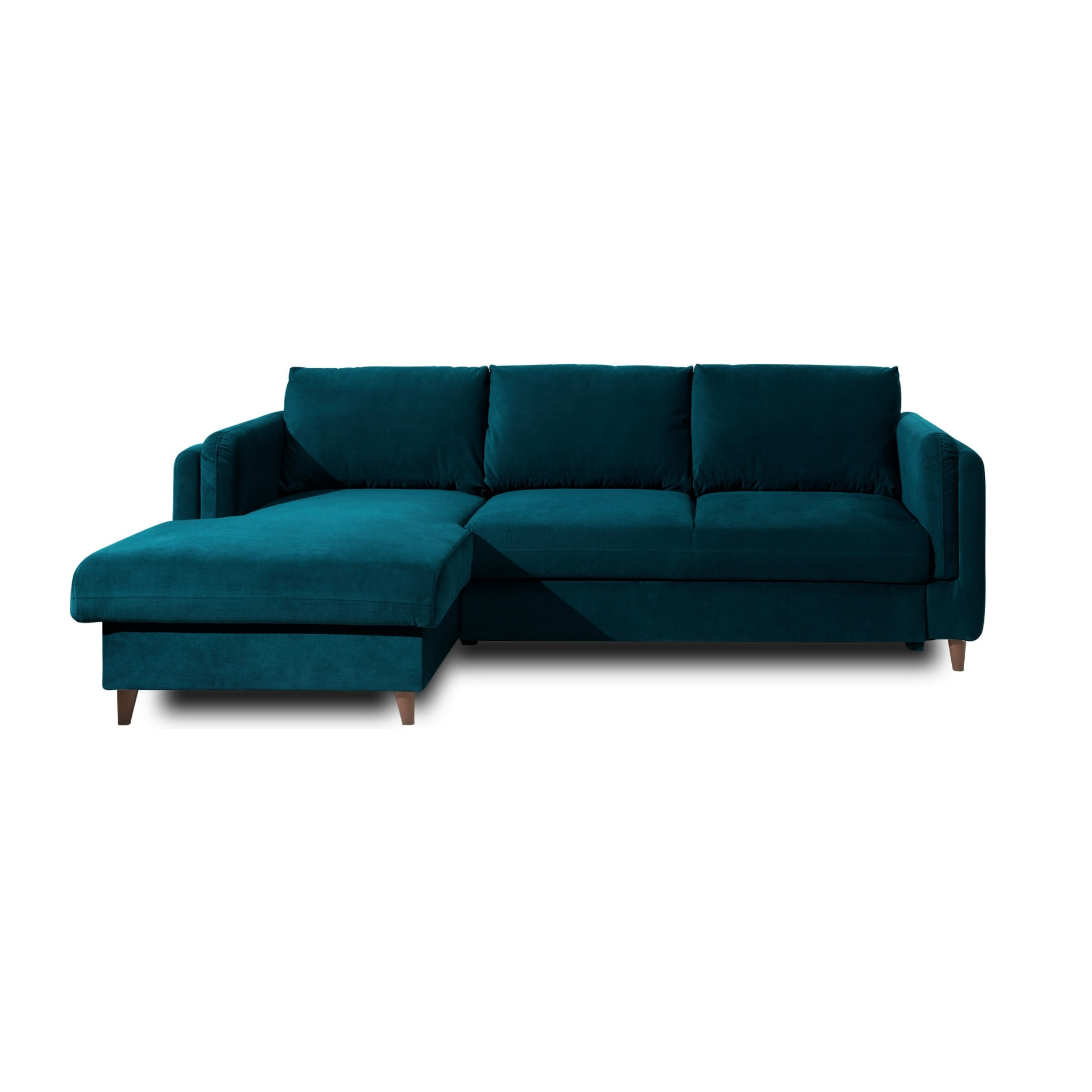 Brooke - canapé d'angle gauche - convertible avec coffre - 4 places - en velours - Bleu canard