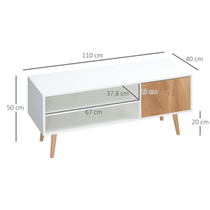 HOMCOM Mueble de TV Moderno con 2 Estantes de Almacenamiento y Puerta Mesa para TV de Salón para Televisores de hasta 55 Pulgadas para Dormitorio 110x40x50 cm Blanco y Marrón