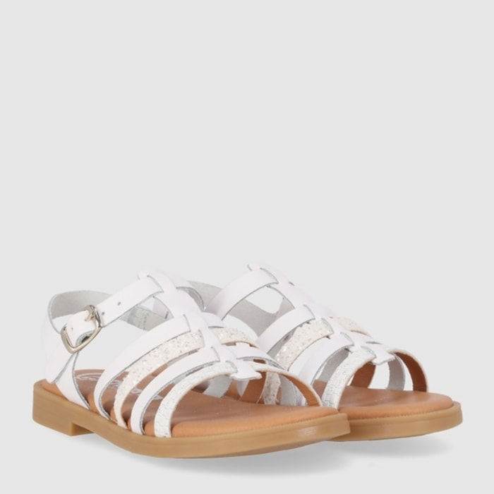 Sandalias de Piel - Blanco - Tacón: Bajo