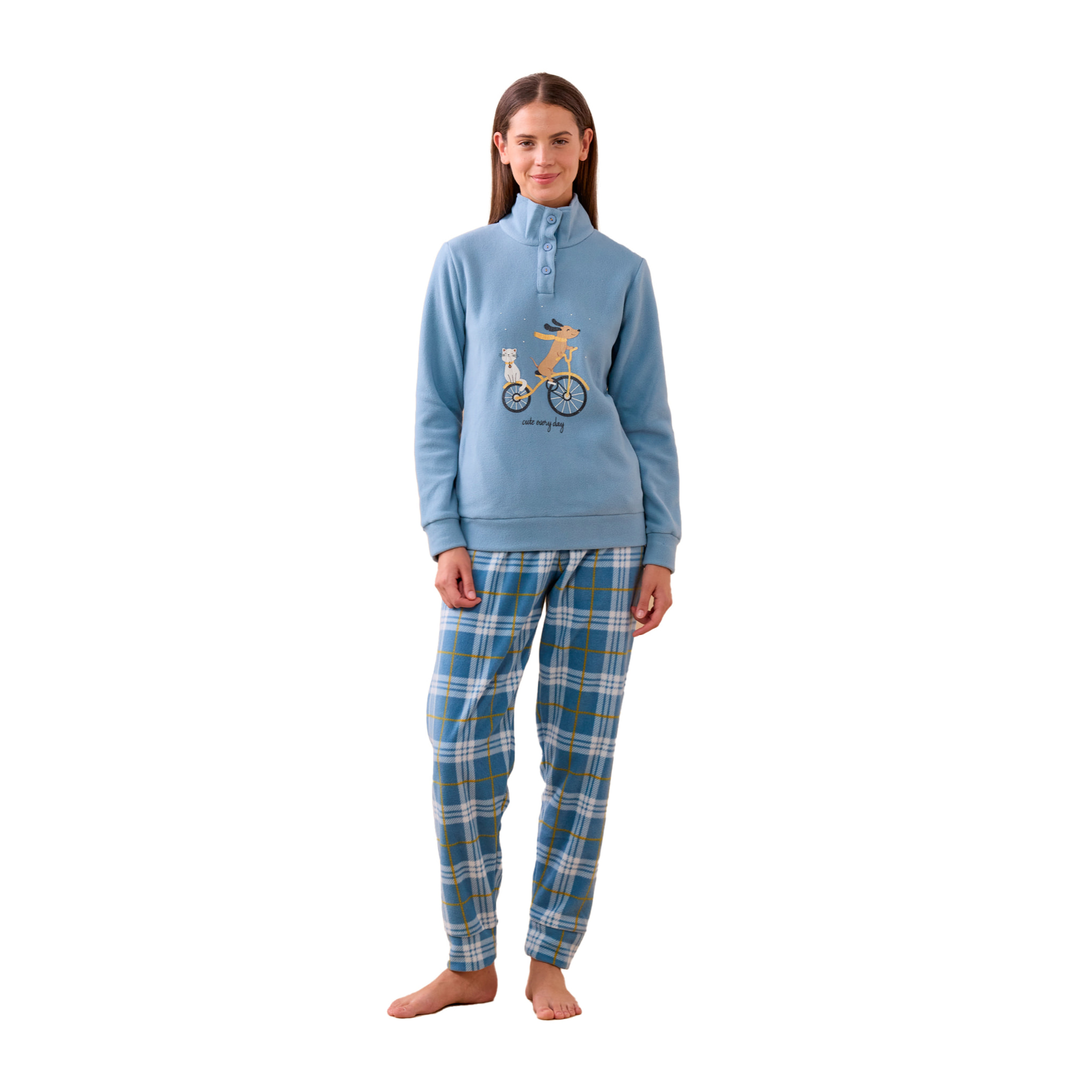 Pigiama donna yuppie in pile con collo tre bottoni Noidinotte