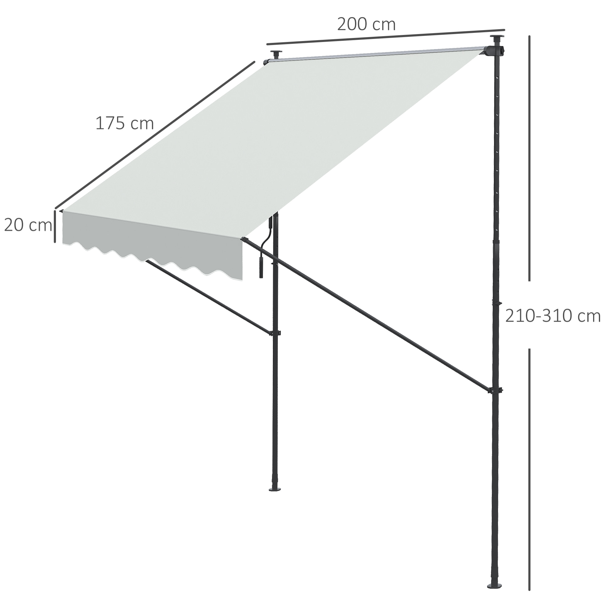 Toldo Manual Retráctil 200x170x200-290 cm con Manivela Protección UV40+ Crema