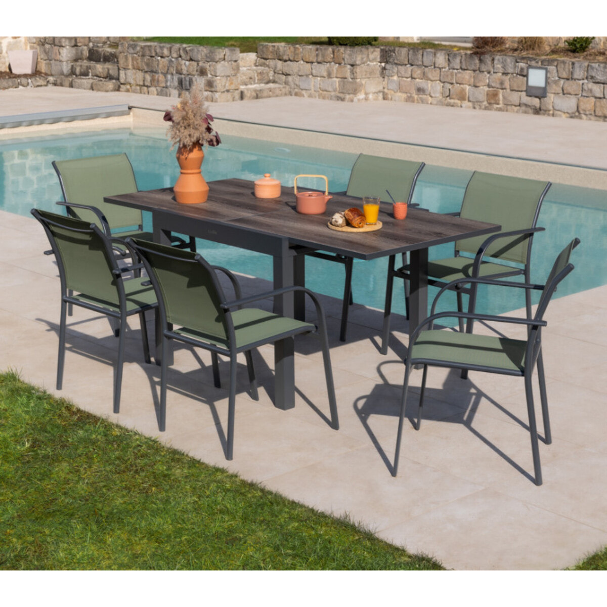 Ensemble table et chaises de jardin  - Vert - HONFLEUR BEZIERS CHENE