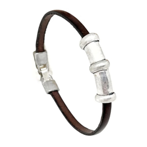 Conjunto llavero y pulsera en cuero marrón Tub1