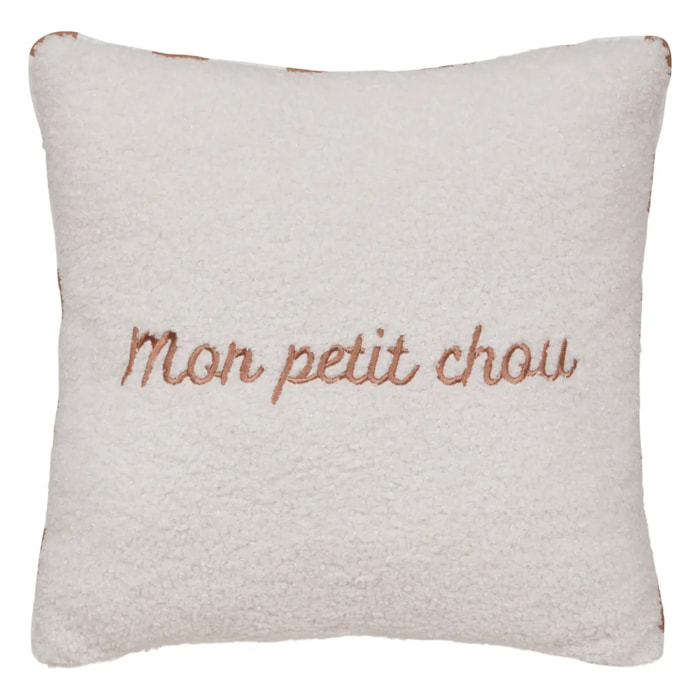Coussin reversible bouclette/rayures Jaiko 40x40cm blanc et orange