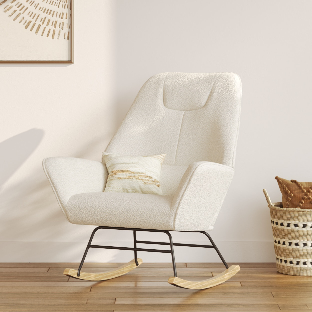 Rocking-chair en tissu bouclé blanc - Shaun