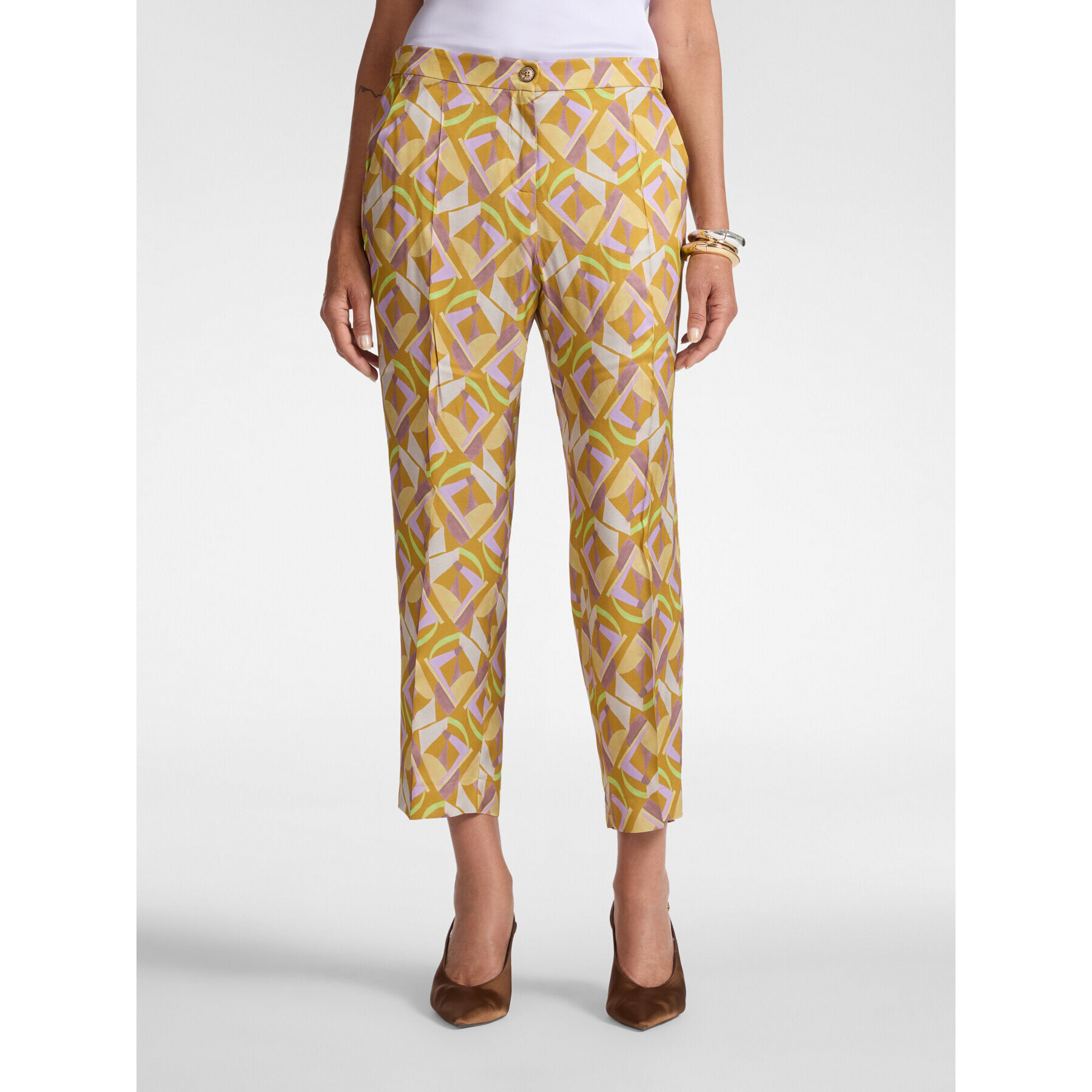 Elena Mirò - Pantalones cropped estampados - Amarillo