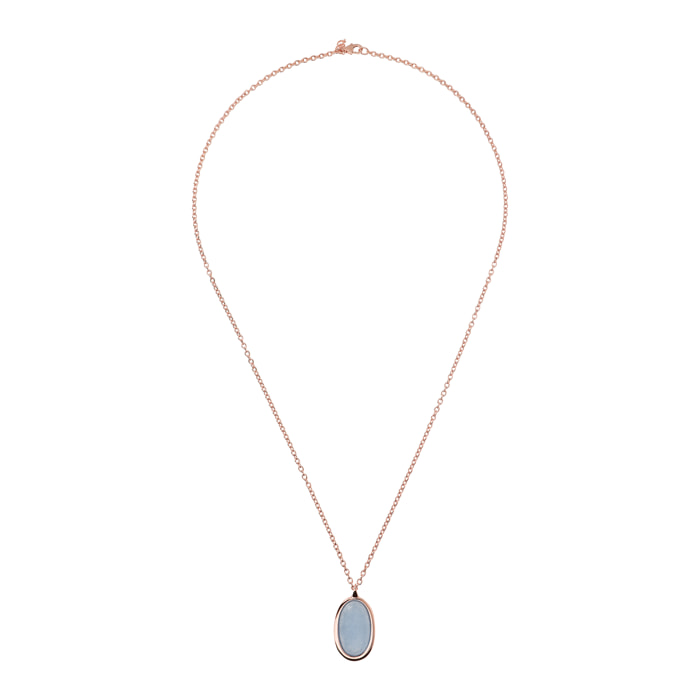 Collana Catena Rolo con Pendente in Pietra Naturale Ovale Sfaccettata Quarzo Celeste