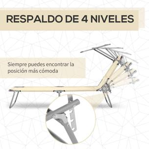 Tumbona de Jardín Plegable con Toldo Desmontable y Regulable Respaldo Reclinable para Terraza Acampada al Aire Libre 187x58x36 cm Beige