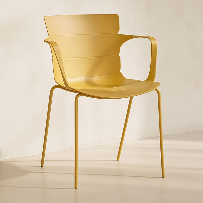 Lot de 4 fauteuils de table ocre en polypropylène et métal MONTAUK