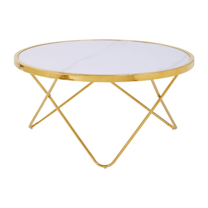 Tavolino design con gambe dorate e piano effetto marmo bianco - Izmo