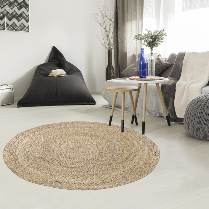 Tapis rond tissé en jute motif uni POMU