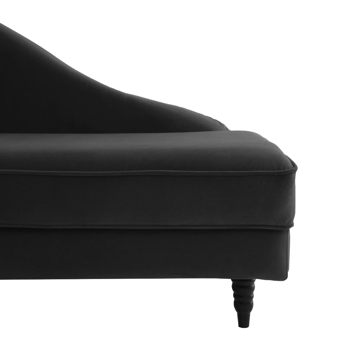 Méridienne droite ALBA 195 cm velours Noir - 100% déhoussable - Fab. France