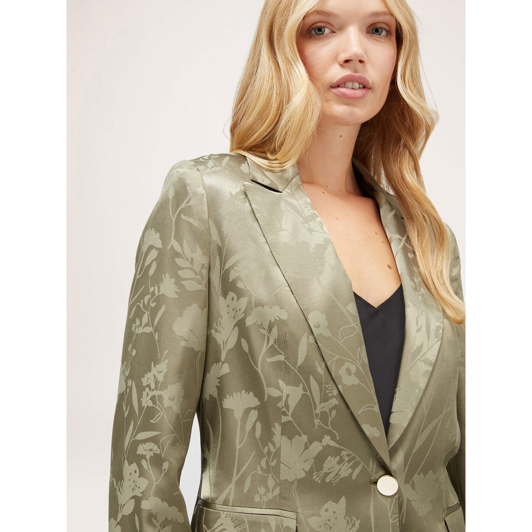 Motivi - Chaqueta de botonadura simple de raso jacquard - Verde