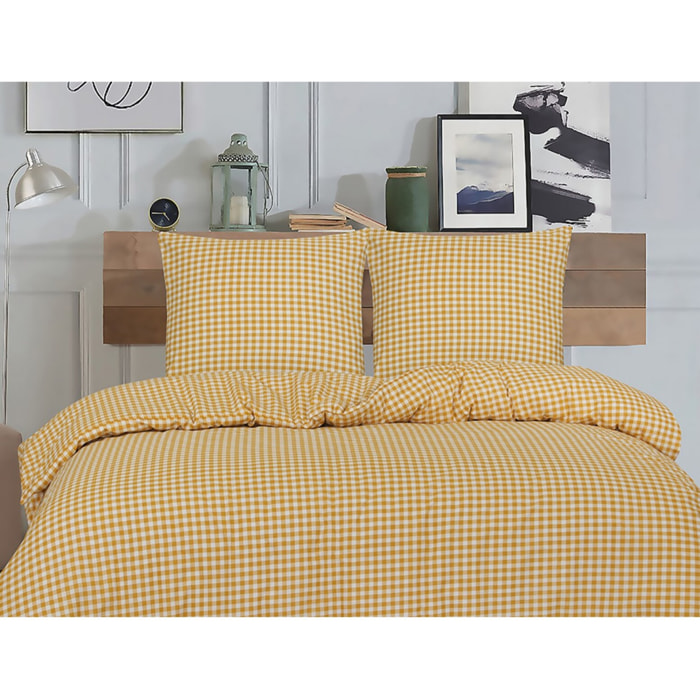 Housse de couette + taie(s) oreiller "Vichy ambre " 100% coton imprimé.