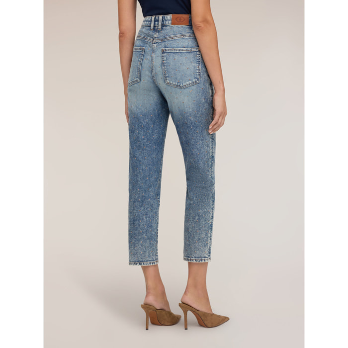 Motivi - Jeans regular mum fit con strass - Azzurro
