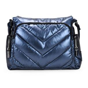 Bolso bandolera acolchada azul metalizado con bolsillos