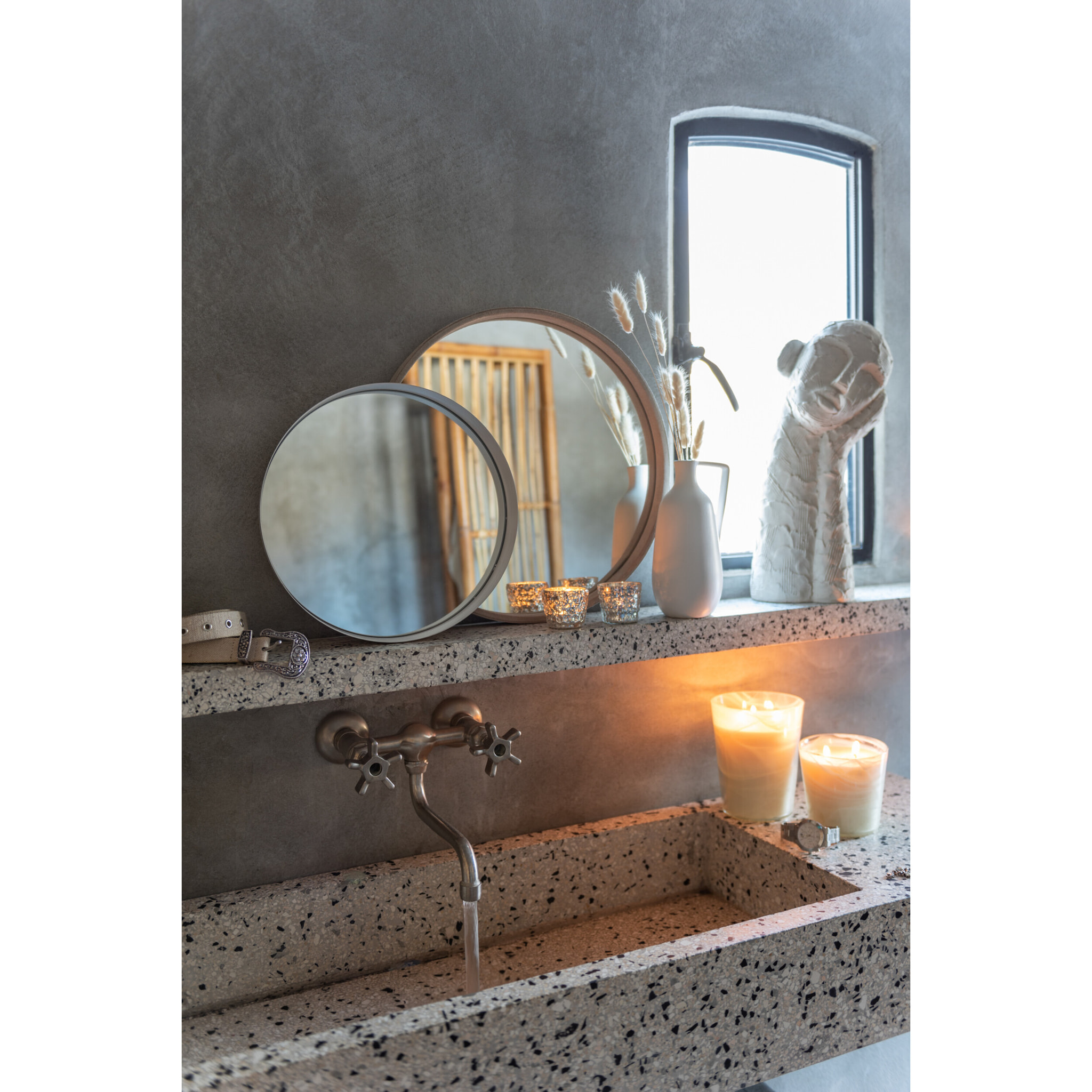 J-Line miroir Rond Bord -  métal - blanc - small - Ø 30 cm